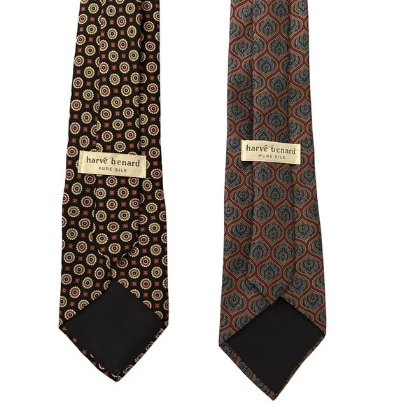 Set Of Two Harve Benard Mens Pure Silk Ties With Geometric Patterns - Picture 2 of 2